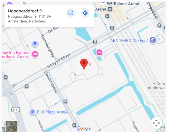 Map showing Hoogoorddreef 9 in Amsterdam